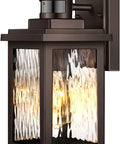Outdoor Motion Sensor Porch Light In Oil Rubbed Bronze, Waterproof Exterior Wall Lantern With Aluminum Mount, Ripple Glass