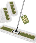 Heavy Duty Commercial Dust Mop And Floor Broom For Hardwood Surfaces With Secure Button Lock Handle And Wide Sweep Path For Quick Janitorial Cleanup Jobs Done Right, featuring a 36 inch width and two pads.