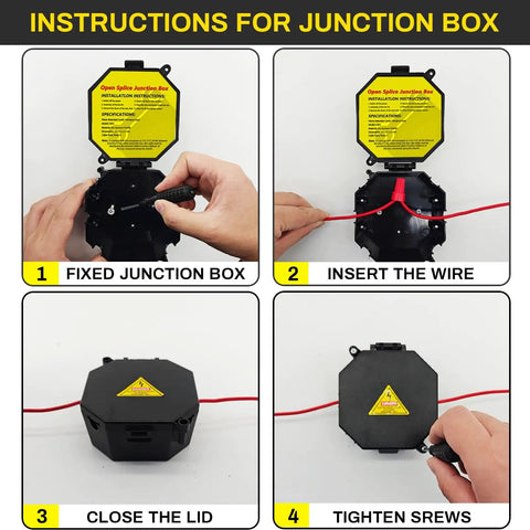 Black Open Splice Junction Box 2 Pack With Cover For Easy Electrical Splices And Wire Junctions V0 Flame Retardant Rated use