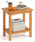 Acacia Wood Outdoor Side Table With Slatted Top And Two Tier Storage Shelf For Backyard Poolside Patio Or Indoor Use Built To Last In Natural Finish No Fuss Durability