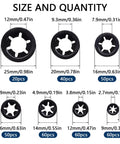 Renashed internal-tooth star lock washers assortment, 340 pcs, push-on, black oxide finish, M3-M12