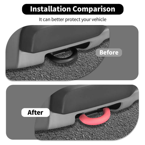 Before and after of Pink Front Bumper Tow Hook Covers For F-150 2009 To 2025 Exterior Accessories Set Of 2