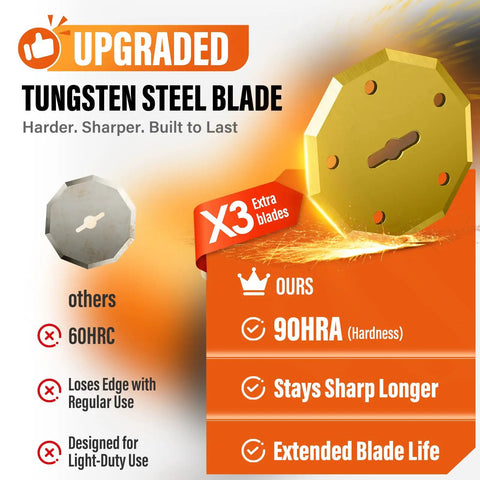 Cordless Electric Scissors With 3 Tungsten Steel Blades, high durability, 90HRA hardness, comparison to standard 60HRC blade