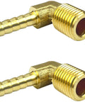 2 Pack 1/4 Inch Hose Barb To 1/4 Inch NPT Male 90 Degree Beefy Brass Elbow Fittings, Leak Resistant, Durable Threaded Design