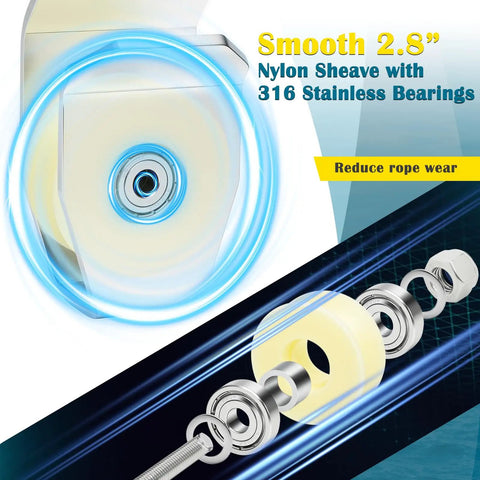 Close-up of 2.8 inch nylon sheave with 316 stainless bearings for Top Shelf Heavy Duty Crab Pot Retrieval Kit.