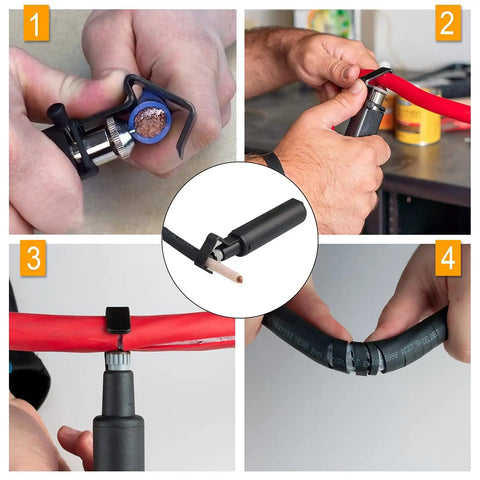 Round Cable Stripper Tool With Adjustable Cutting Depth And 90 Degree Blade shown stripping PE, PVC, rubber cable jackets.