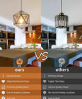 Comparison of two kitchen chandeliers highlighting modern brass chandelier with adjustable height and clear glass shade pendant lighting.