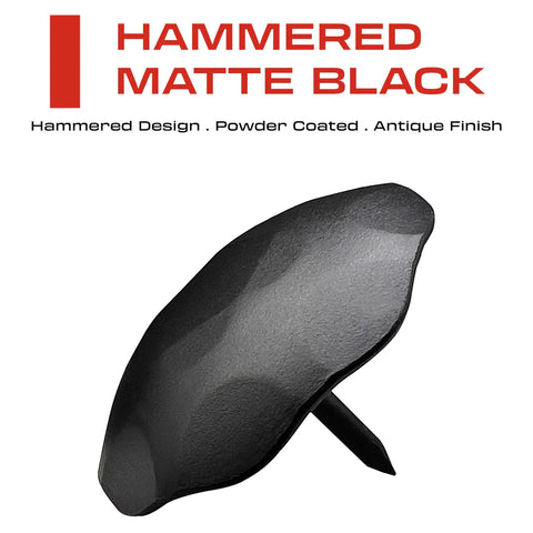 Hella Durable 50 Pack Of 1 5 Inch Iron Clavos Matte Black Decorative Nails with hammered design for rustic furniture.