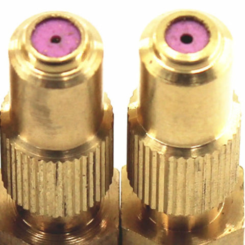 Close-up of two Copper Pottery Misting Nozzle For Garden Sprinklers High Pressure Direct Spray Must Have Adjustable Cone And Stream Settings