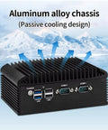 N150 Firewall Mini PC Crushing Network Tasks With 4X 2.5GbE i226V LAN And RS232 COM showcasing aluminum alloy chassis for passive cooling.