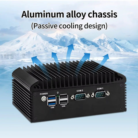 N150 Firewall Mini PC Crushing Network Tasks With 4X 2.5GbE i226V LAN And RS232 COM showcasing aluminum alloy chassis for passive cooling.