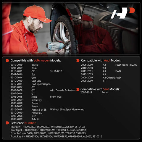 Image showing installation details for Fresh 4 Piece ABS Wheel Speed Sensor Kit For Front And Rear Audi A3 TT Seat Leon.