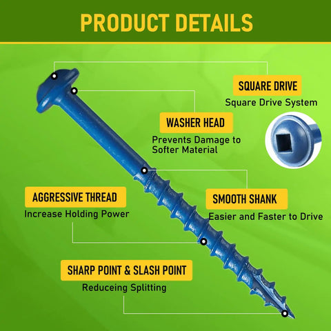 Heavy Duty Outdoor Pocket Hole Screws Set 300Pcs 8 X Two And A Half Inch Blue Coated Weather Resistant With Washer Head Square Drive Coarse Thread And 150mm Driver Bit Included.