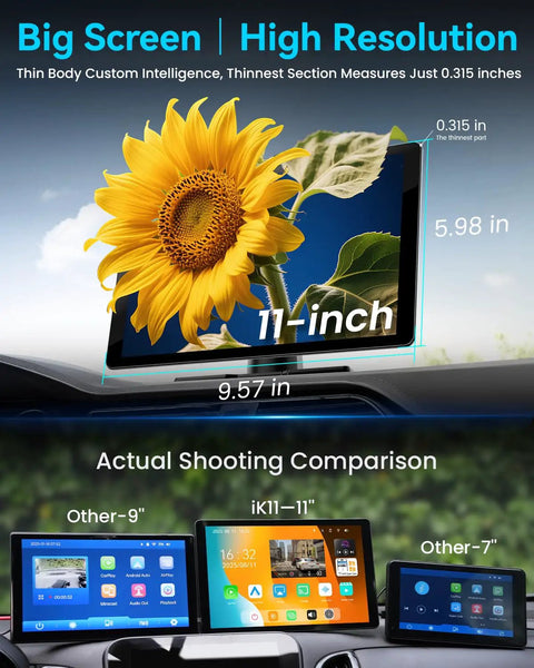 Comparison of Ultra Slim 11 Inch Wireless CarPlay Screen For Cars With Android Auto And 4K Dash Cam and other screens.