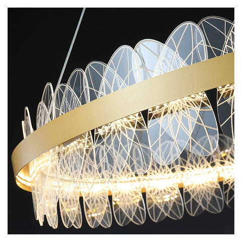 Nordic LED Round Frosted/Engraved Modern Pendant Light Remote Control Dimming for Living Room Bedroom Restaurant, close-up detail, D60 cm.
