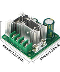 PWM DC Brushed Motor Speed Controller 6V-90V, 8A Continuous, compact board with heatsink and capacitor, dimensions 64mm x 59mm