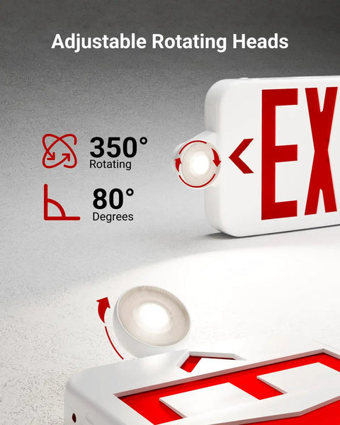 Red LED Exit Sign With Emergency Lights And Backup Battery, Super Bright 200 Lumen Output, Adjustable Side Lights, 120-277V