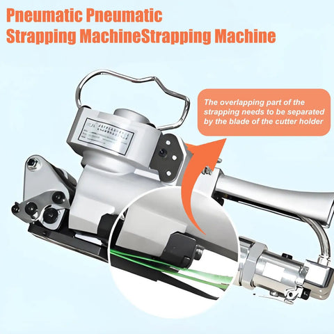 New Style Lightweight Aluminum Pneumatic Strapping Machine With One Button Hot Seal for PP PET Banding, detailed view of cutter holder mechanism.