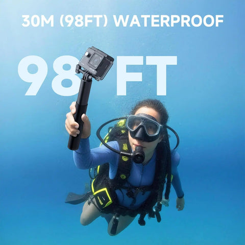Diver holding Kickass 4K Action Camera With 40MP Photo, 3 Axis EIS, 170 Degree FOV, Waterproof Underwater Ready in ocean
