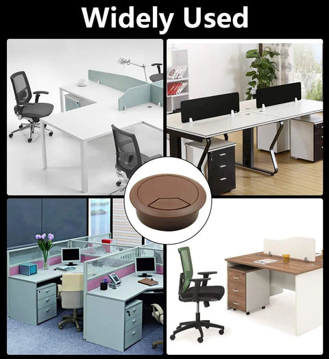 5 Pack Of Sharp Brown Desk Grommets Offering An Easy Peasy Install To Keep Office Cords Neat And Organized A No Sweat High Quality 2 Inch Plastic Cover Set in various office settings.