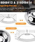 Diagram showing sizes of Electric Stove Burner Drip Pan Set Fits Frigidaire And Kenmore Electric Ranges with dimensions in inches.