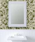 Top Notch Type II Professional Tropical Jungle Wallpaper Featuring Hella Durable Matte Finish and Subtle Linen Texture in green.