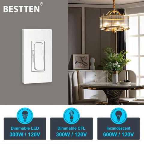6 Pack Super Slim Digital Dimmer Switch Quiet Rocker For Single Pole Or 3 Way Dimmable Lighting Fits Dimmable LED CFL Incandescent Halogen