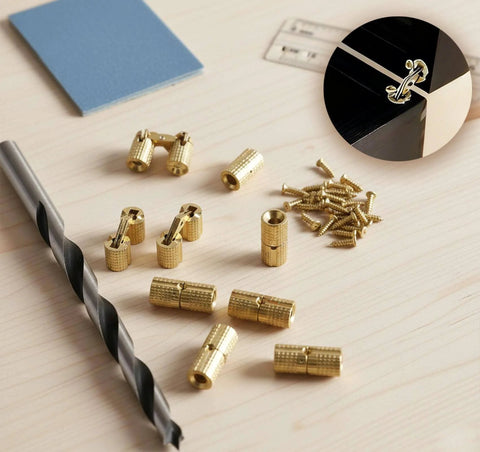 8 Pcs 8mm Solid Brass Hidden Barrel Hinges With Matching Drill Bit And Screws, 180 Degree Concealed Small Hinges for Jewelry Boxes