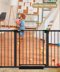 Auto Close Baby And Dog Gate For Stairs And Doorways No Drilling Pressure Mounted Black 51 Inch Safety Gate separates rooms