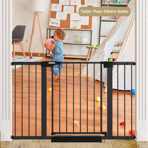 Auto Close Baby And Dog Gate For Stairs And Doorways No Drilling Pressure Mounted Black 51 Inch Safety Gate separates rooms