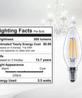 12 Pack LED E12 Candelabra Filament Bulbs 60W Equivalent Dimmable Clear Vintage Style 2700K Warm White Energy Saving Chandelier