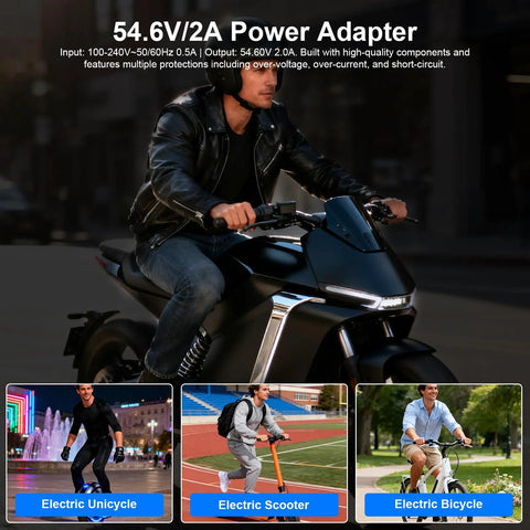 54.6V 2A Fast Electric Bike Charger For 48V EBikes Universal Fit With XP 2.0 3.0 Ecotric City Beach Evercross H5 H7 And Other 48V Batteries For Home And On The Go With Safe Overvoltage Protection And Efficient Cooling
