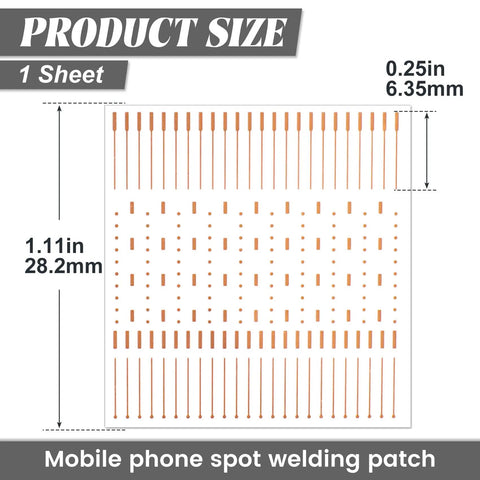 Diagram showing Pro Grade PCB Solder Pad Sheet with 208 repair spots, 1.11 inch x 0.25 inch, for microsoldering and jump wires.