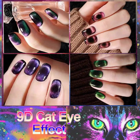 Cat Eye Gel Nail Polish Kit With Magnetic Stick 9D Dual Colors HEMA Free Galaxy Chameleon Effect nail art display