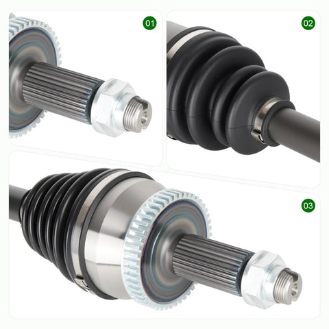 Heavy Duty Built Tough Front Left Driver Side Cv Axle Shaft Assembly Fits Hyundai Sonata 2.4L 2015 2019 And Kia Optima 2.4L 2016 2020 Gas Models Only close-up view of the axle shaft with boot and bearing nut.