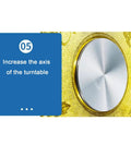 Close-up of Large Lazy Susan Turntable With Swivel Assist Base Round Rotating Serving Tray's axis, gold alloy detail