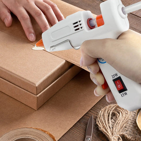 Using 90 Count Mini Hot Glue Sticks For Crafting And DIY Projects, 4 Inch Long By 0.27 Inch Diameter on cardboard box