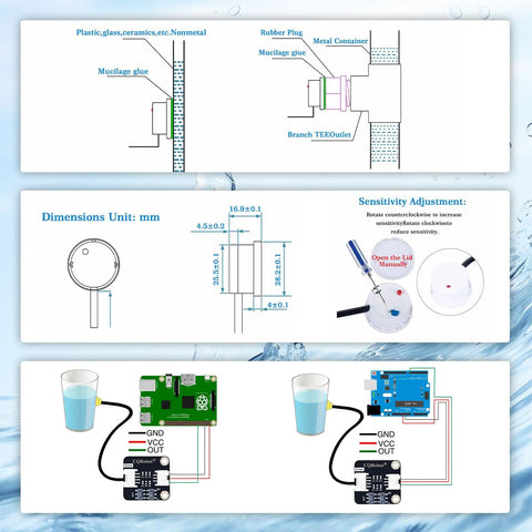 Diagram of Non Contact Liquid Level Sensor For Closed Containers Compatible With Arduino Raspberry Pi And Other Microcontrollers setup.