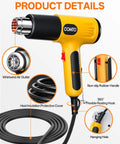 1600W Heat Gun With Dual Temp Settings And Quick Heat For Delicate Crafts And Heavy Duty Jobs, detailed with accessories.