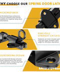 Heavy Duty Self Closing Gate Latches Matte Black Rust Proof Slide Bolt design features, showcasing thickened base and countersink design.