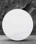 Large Round Marble Lazy Susan 12mm Thick 31.5 Inch Rotating Serving Turntable Smooth As Butter Spin Built Tough Dining Base White Streak Design on a neutral background.