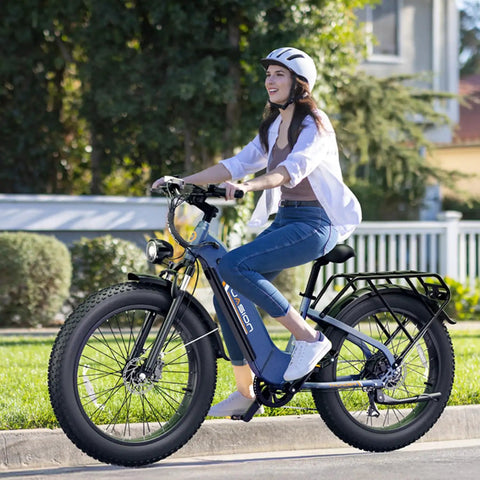 Electric Fat Tire Bike For Adults With 1800W Peak Motor 26 By 4 Inch Fat Tires 80 Mile Range in urban riding setting