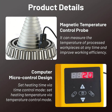 Badass Two Thousand Watt Induction Bearing Heater Features Digital Temp Hold And Fast Auto Demagnetization To Keep Your Twenty To One Hundred Twenty Mm Parts Ready To Roll with magnetic temperature control probe and micro-control design.