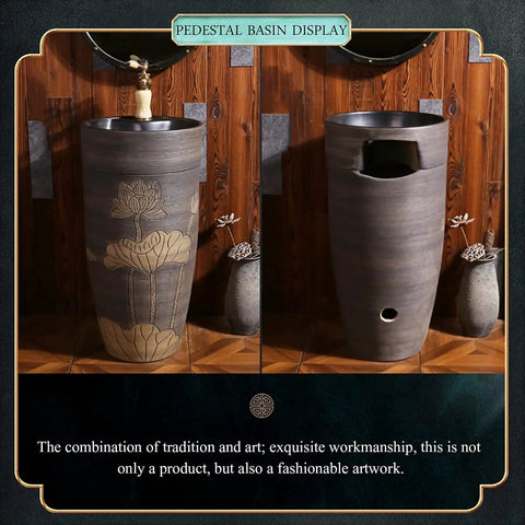 Super Chic Handmade Vessel Sink With Faucet And Drain Overflow Basin For Indoor Outdoor Bathroom Vanity Top Hella Easy Setup detailed view with artistic design.