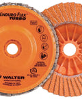 Enduro-Flex Turbo Abrasive Flap Disc Pack Of 10 36/60 Grit 5 Inch Grinding Disc With Threaded Arbor Hole Featuring Orange Design