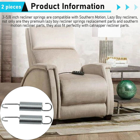 Top Shelf Recliner Springs Two Pack With Long Neck Hooks provide rock solid tension for couch cushions, shown with recliner.