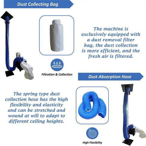 Heavy Duty Industrial Air Duct Dust Collector With Dual Voltage 110V 220V And Transformer 4000m3h 2200W Pro Grade Duct Cleaning System 16.4ft Hose For Warehouse Factory Workshop HVAC Maintenance, dust bag and hose