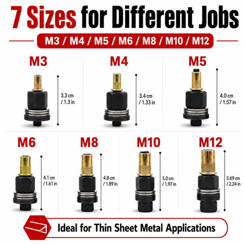 77-Piece Carbon Steel Rivet Nut Tool Kit With M3 To M12 Mandrels And 70 Rivet Nuts For Manual Or Drill Use, A Must-Have For Sheet Metal Auto Repair And DIY Projects, M3-M12 sizes