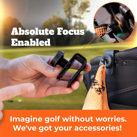 Latch It Magnetic Golf Bag Attachment System For Towels Brushes Rangefinders And More Easy Clip On Gear Holder close-up on clamp action.