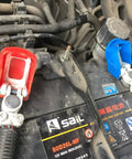 Brass Heavy Duty Quick Release Top Post Battery Terminal Connectors 1 Pair With Red And Blue Covers for Fast Disconnect